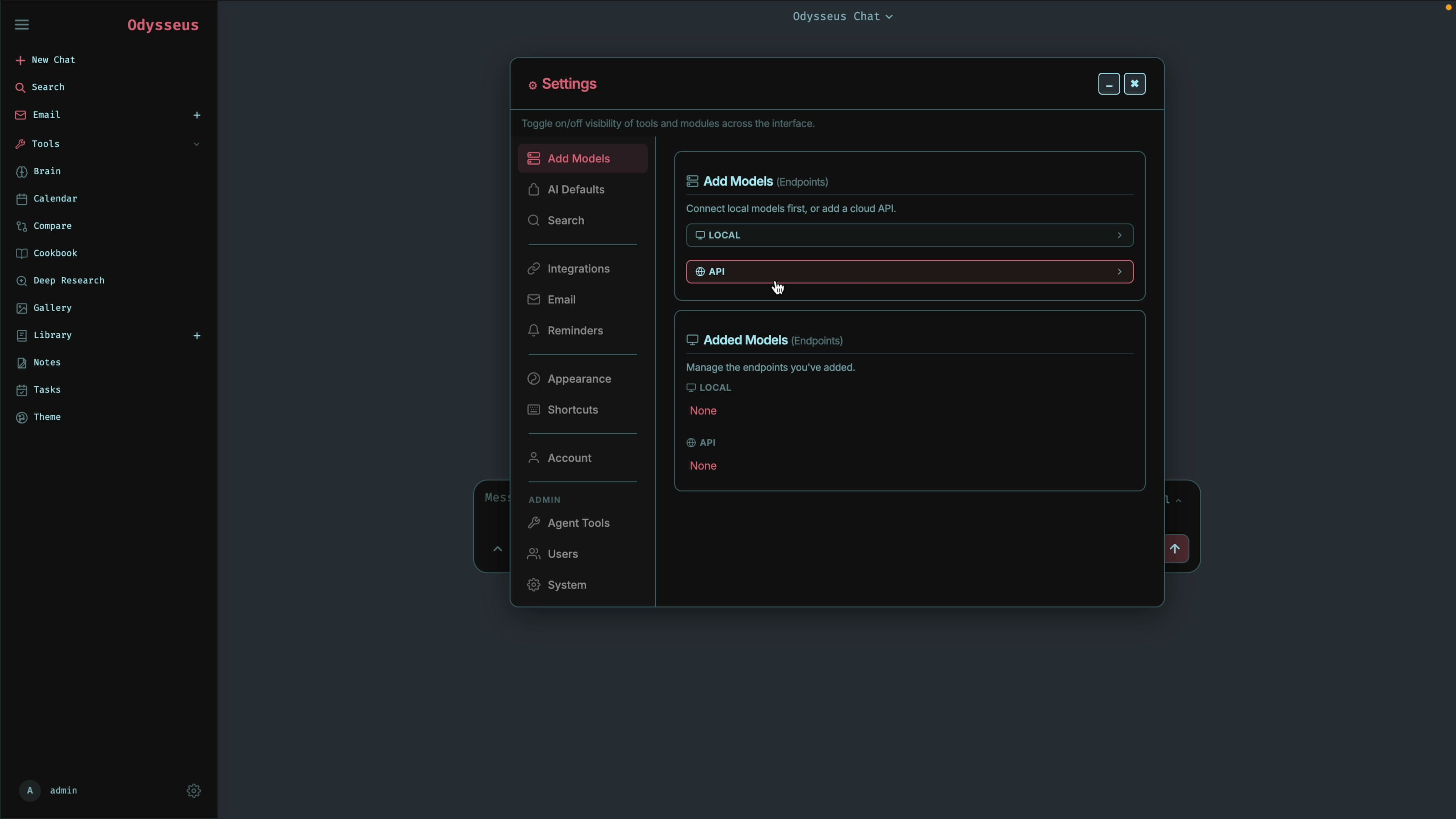 Adding an Anthropic Claude API key in Odysseus settings