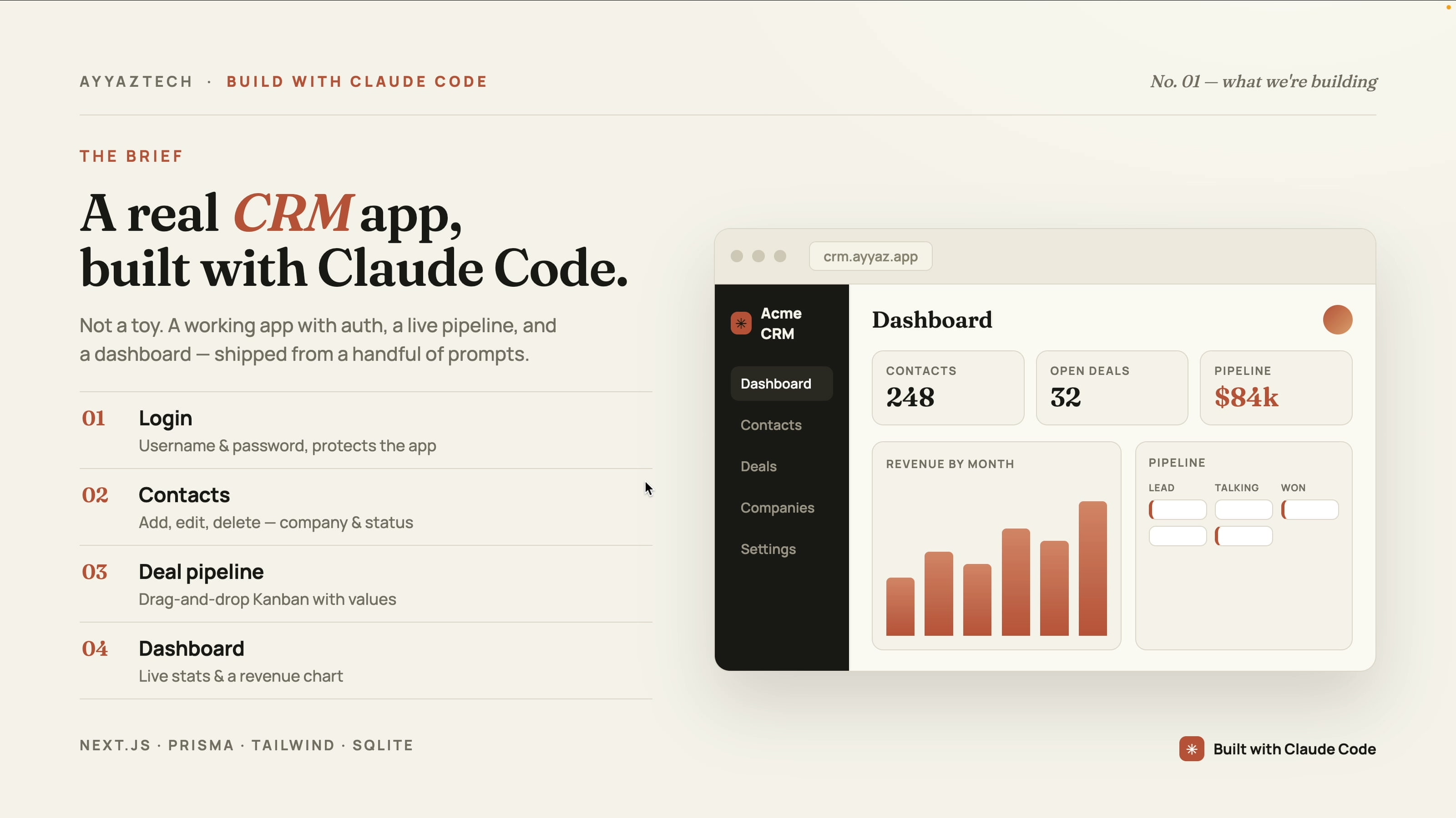 Finished CRM dashboard built with Claude Code and Next.js