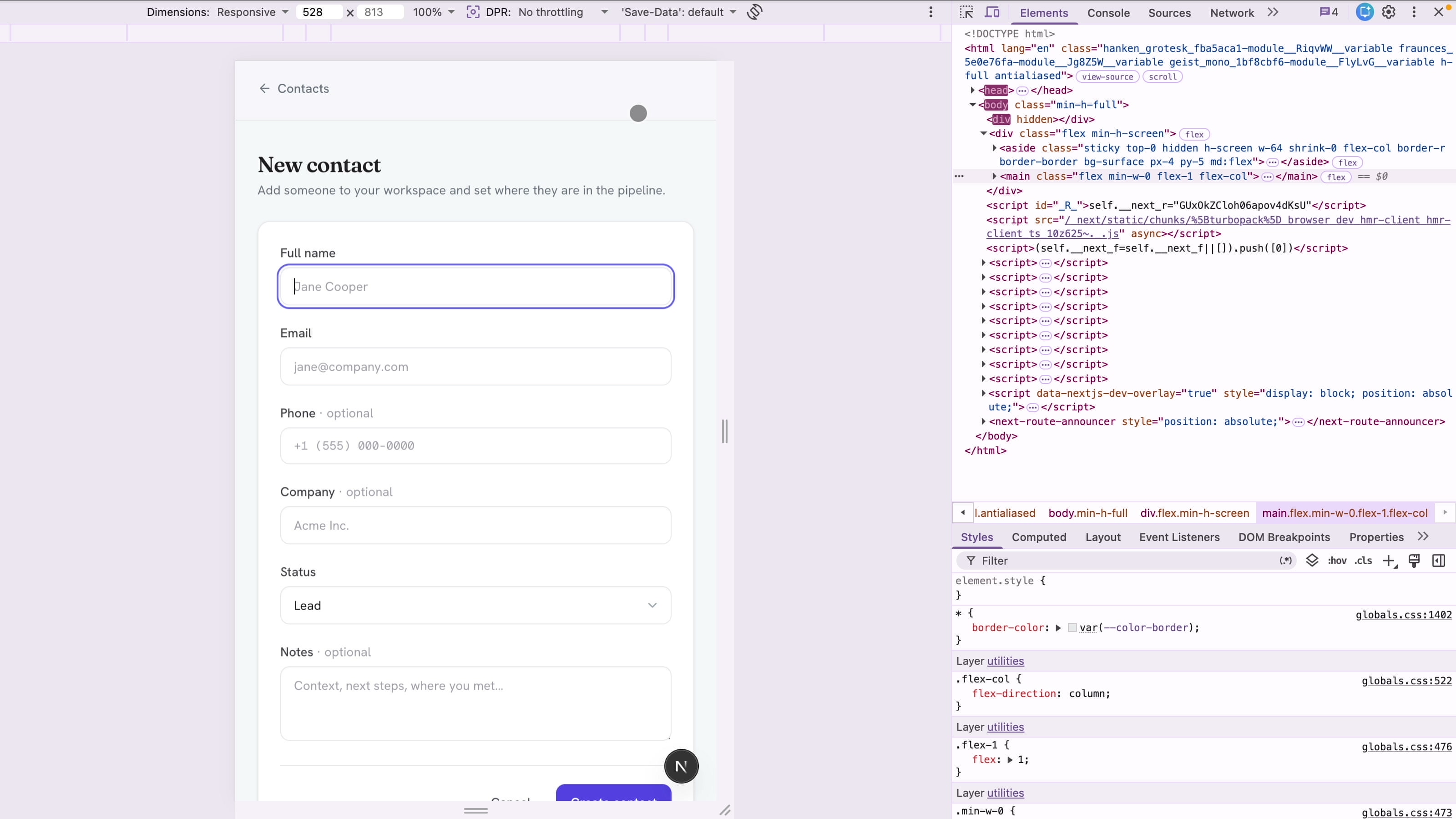 CRM create and edit contact form