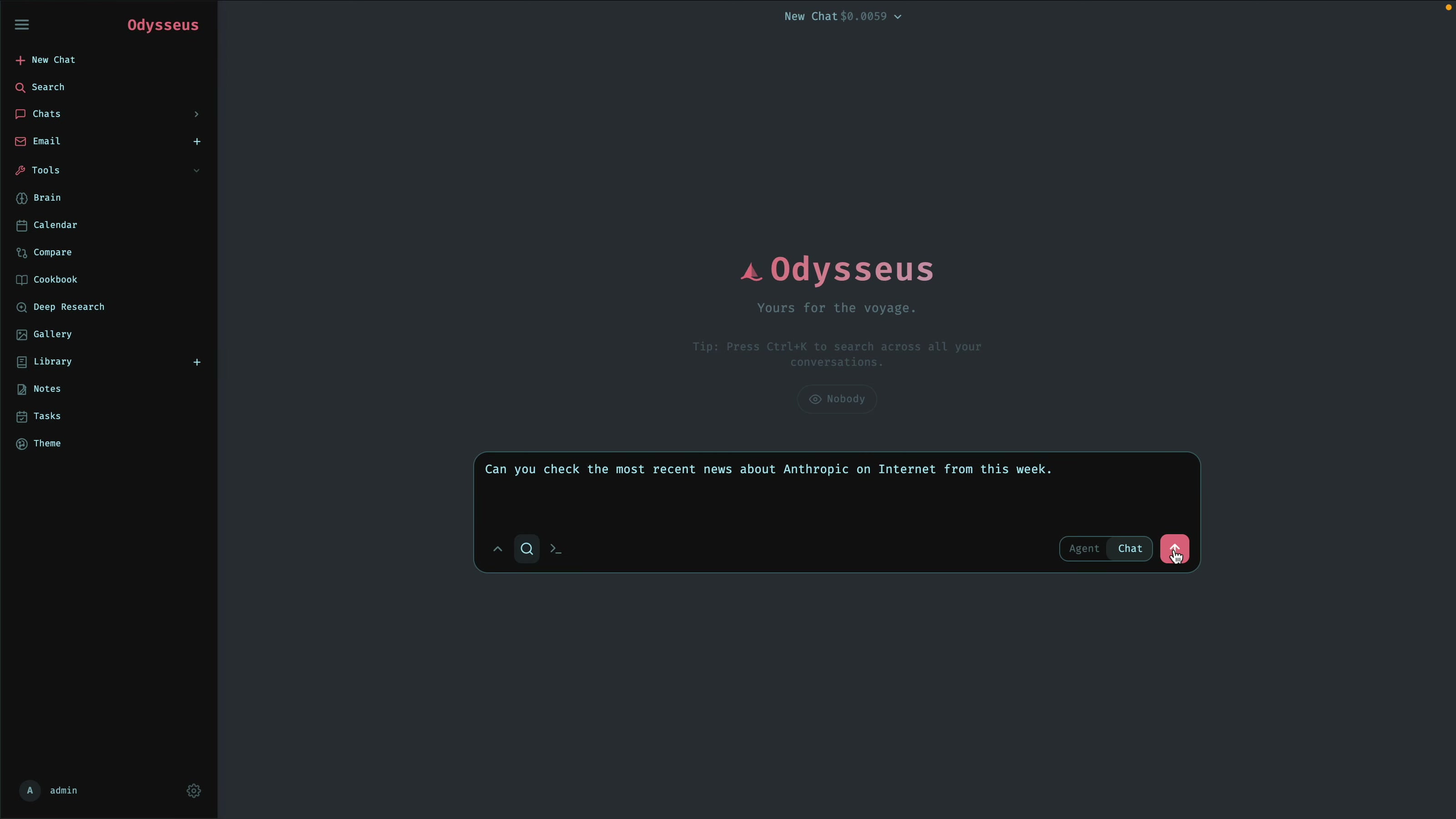 Odysseus AI running on a cloud server, reachable from any browser