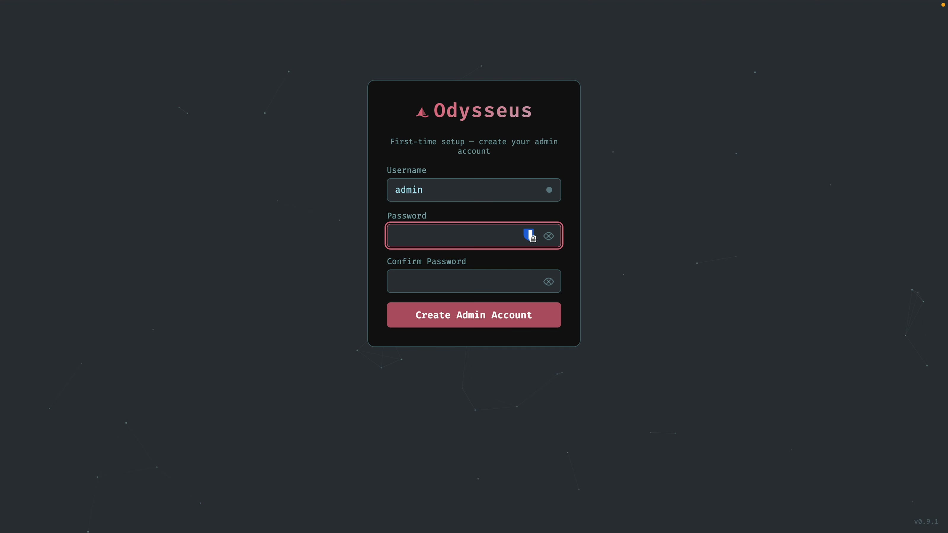 Creating the Odysseus admin account over the internet